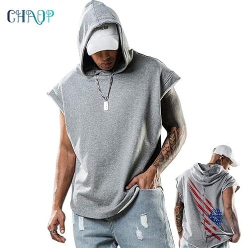 Summer Mens Vest Tank Tops Fashion Muscle Fitness Hoodie T Shirt Bodybuilding Workout Gym Sleeveless Men Tees Print Shirts