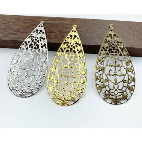 10 pcs/lot 37x87mm Metal Filigree Teardrop Flower Slice Charms base Setting Jewelry DIY Components Findings