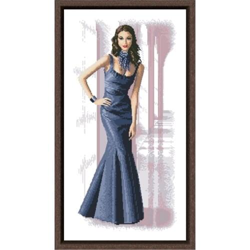 Isabella cross stitch kit woman grey dress 18ct 14ct 11ct white fabric cotton thread embroidery DIY handmade needlework