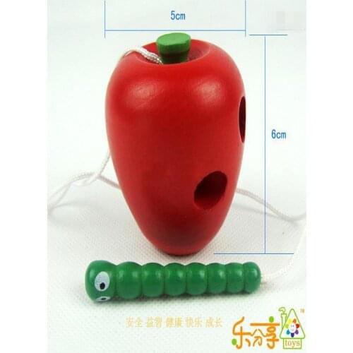 Cheap Montessori Teaching Aids Baby Toys Worms Eat Fruit Puzzle Wooden Education Toy Channeling Rope Toddler Toys
