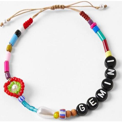 2021 New Jewelry 12 Constellation Letters Bracelet Leo Charm Flower Handmade Handchain Glass Beads Adjustable Bracelet for Women