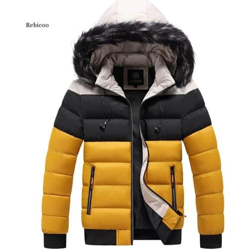 New Parka Jackets Fur Collar Men Autumn Winter Mens Warm Thick Outwear Coats Solid Splice Casual Hooded Windbreak Jacket