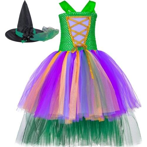 Medieval Retro Girls Tutu Dress with Train Carnival Halloween Witch Costume for Kids Fancy Vintage Palace Queen Princess Dress