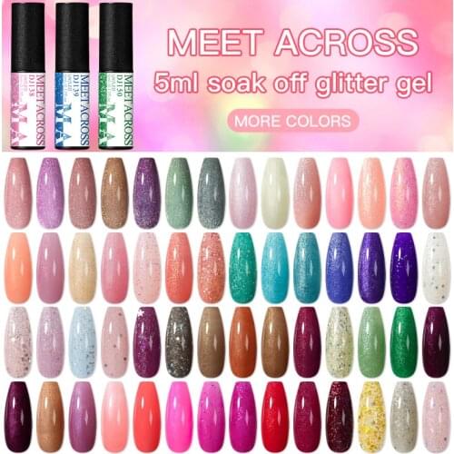 MEET ACROSS Gel Polish Glitter Nail Polish Semi Permanent Shiny Pure All For Nail Art Manicure Base Coat Primer UV Gel Varnishes