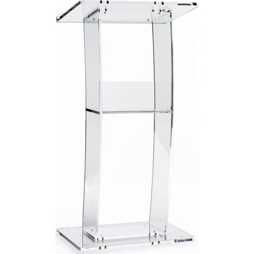 Clear Lectern with Curved Pedestal 1/2-Inch Thick Acrylic Frame Built-in Shelf Easy To Assemble Hardware Included -46" H x14" W