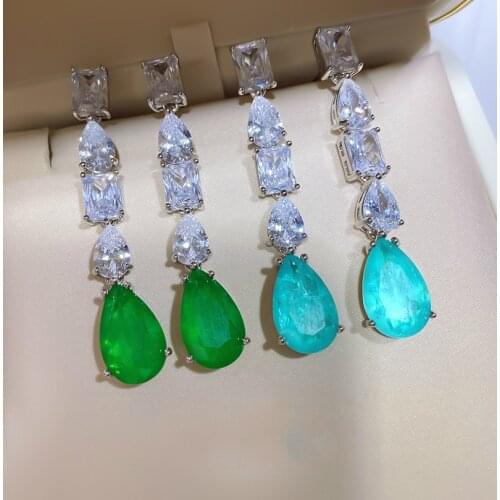 Luxury Hypoallergenic Earring For Women 10*16MM Water Drop Cut Emerald Paraiba Tourmaline Gemstone Wedding Fine Jewelry Gifts