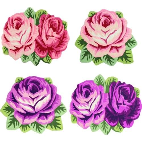 Handmade Embroidery Rose Floor Mats Pink Rose Bath Mat Shower Rug Washable Non Slip Durable Area Rugs for Kid/Children Bedroom