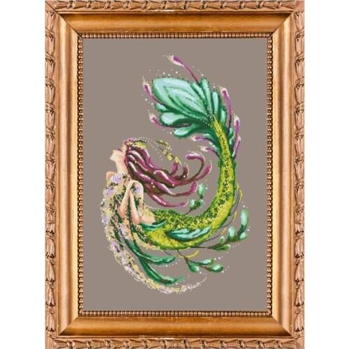 Mermaid fairy cross stitch kit beads pattern design 18ct 14ct 11ct coffee counted canvas embroidery DIY needlework