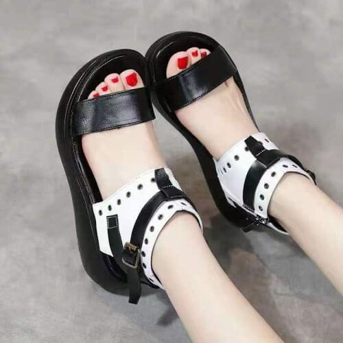 Summer Thick-soled Fashion Womens Sandals 2021 Roman Shoes High-top Leather Wedge Sandals Thick-soled Fish Mouth Sandals