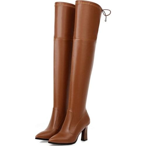 Elastic Thigh High Boots Women Shoes 2020 Sexy Slim Long Over The Knee Boots Women Fashion Brown Womens High Boots Big Size 48
