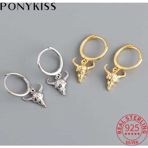 PONYKISS Trendy S925 Sterling Silver Cute Cow Round Huggie Hoop Earrings Women Party Delicate Accessory Minimlist Jewelry
