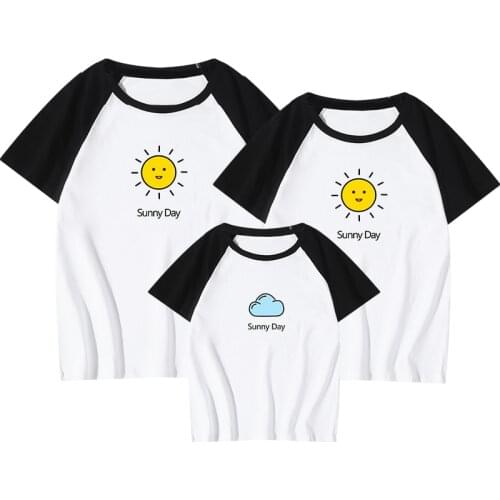 Sun Cloud Good Quality Cotton T Shirts Blue Summer Clothing Family Matching Outifts Men Big Size Tshirt Men Women Couple Shirts