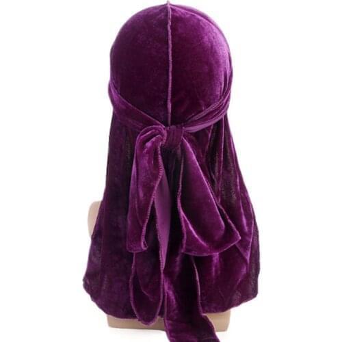 Unisex Velvet Durag do doo du rag Long Tail Headwrap Men Women Breathable Bandana Hat Chemo Cap Solid Color Velvet Bandana Hat