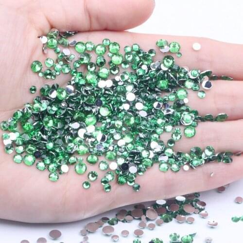 Green Glue On Resin Rhinestones 2-6mm 1000-10000pcs Round Flatback Non Hotfix Facets Diamonds For 3D Nails Art Phone Cases DIY