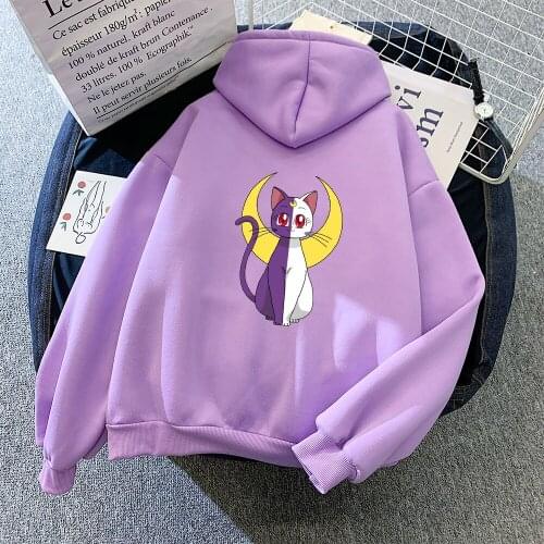 Cat Print Sweatshirt Oversized Clothes Harajuku Hoodies Women Aesthetic Winter Hoodie with Pocket Cartoon Sweetshirt for Girls