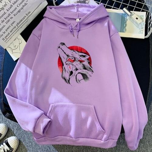 Princess Mononoke Women Hoodies Autumn/Winter Japanese Anime Fashion Cool Style Wolf Long Sleeve Harajuku Oversized Sweatshirt