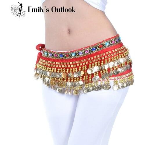 228 Golden Coin Belt Belly Dance Costume Accessories Velvet Hip Scarf Wrap Waist Band India Dancer Blue Purple Free Shipping