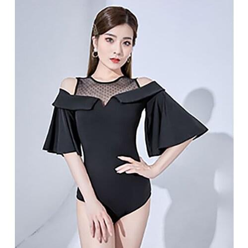 L2186 Latin Dance Bodysuit Women Loose Sleeve Patchwork Design Latin Dance Tops for Modern Ballroom Dancing Performamnce