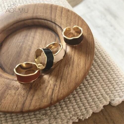 AOMU 2019 Colorful Irregular Wave Enamel Glaze Metal Opening Ring for Women Girls Party Adjustable Wedding Simple Retro Jewelry