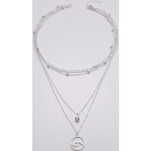 Necklace Women Rhinestone Woman Necklaces Lovers Silver Color Trendy Girl Wave Zinc Alloy Fashion Lady Womens Neck Chain Collier