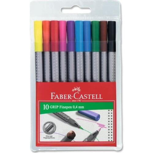 10 Pcs. Faber Castell GRIP Finepen 10 Color Fine Felt 0.4 MM Type Pen Set