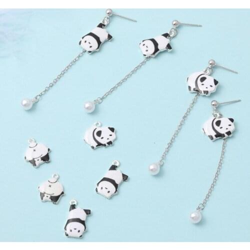 10pcs Alloy Super Cute Little Panda Enamel Charms Drop Oil Pandas Pendants Fit Bracelet Earring Jewelry Making Accessories FX079