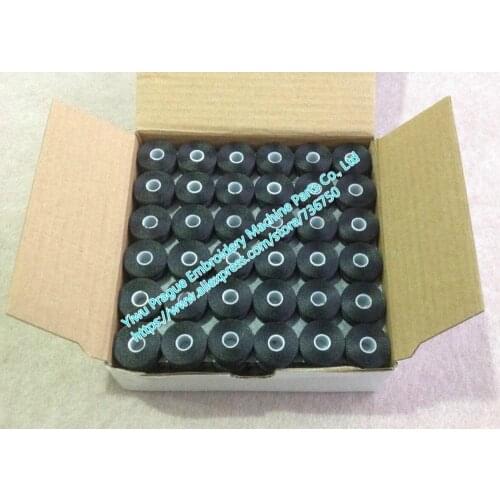 144pcs 75D/2 L Style Sideless Prewound black bobbins 100% polyester thread for Tajima Barudan SWF Chinese embroidery machines