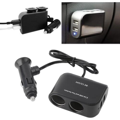 2 Way Car Cigarette Lighter +LED Light Switch Auto Socket Splitter Charger USB 12V/24V vehicle lighter adapter
