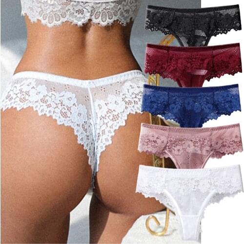 2021 Women Sexy Lace Lingerie Temptation Low-waist Panties Embroidery Thong Transparent Hollow Out Underwear Female G String