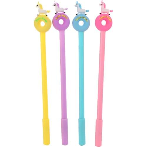 4 pcs/lot Unicorn Donut Gel Pen Black Ink Signing Pen Promotional Stationery High Quality Office School Supplies Cute Pen