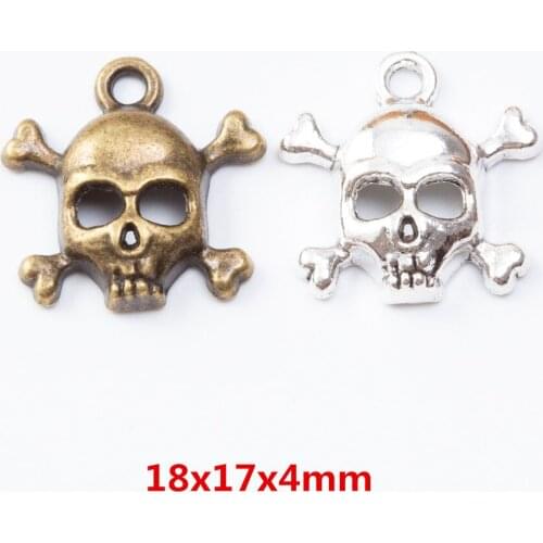 45 pieces of retro metal zinc alloy Skull pendant for DIY handmade jewelry necklace making 7164