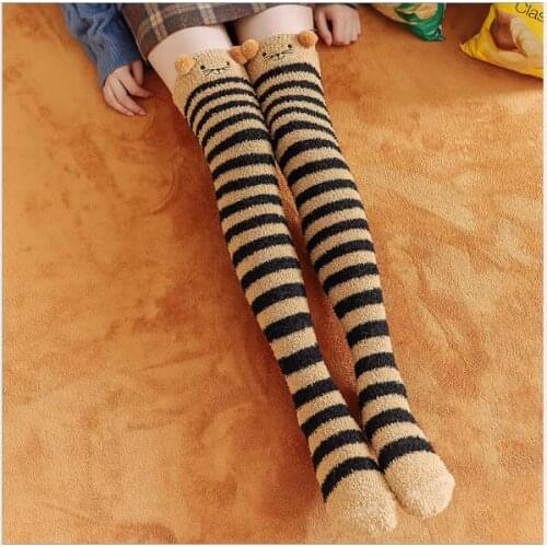 5pcs/lot! Cute Girls Stockings Lovely Knee High Stocking Women Cotton Thigh High Pantyhose Girl Winter Warm Stockings