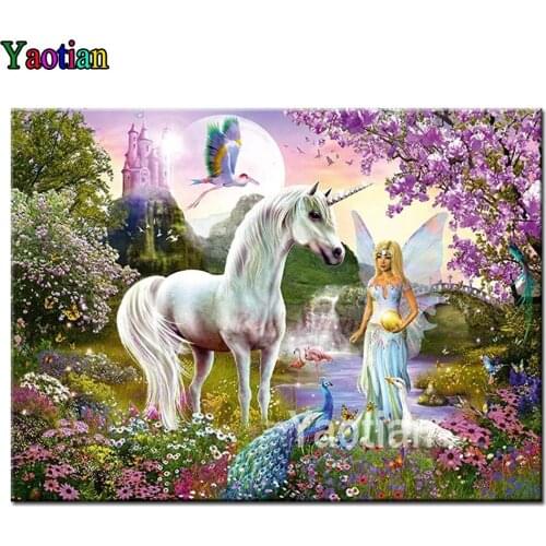 5D Diamond Painting Unicorn and Elf Fairy Diamond Mosaic Full Square Drills Artwork Embroidery Rhinestone Peacock Garden Scenery