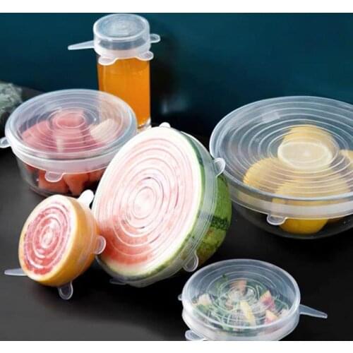 6Pcs Universal Silicone Food Wrap Bowl Pot Cover Stretch Lids Cooking Tools Portable Kitchen Accessories Reusable Silicone Lids