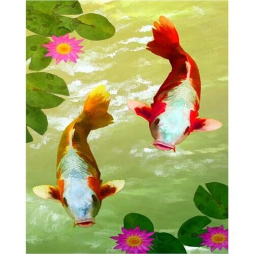 Diamond Embroidery lotus Resin Craft Rhinestones Cross Stitch fish pattern lover 3D DIY Diamond Painting Canvas Set