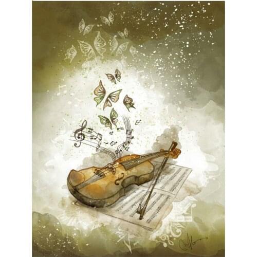 Diamond painting Violin butterfly Full Square Round Drill Wall Decor Inlaid Resin Embroidery Craft Cross stitch almaznaya N531