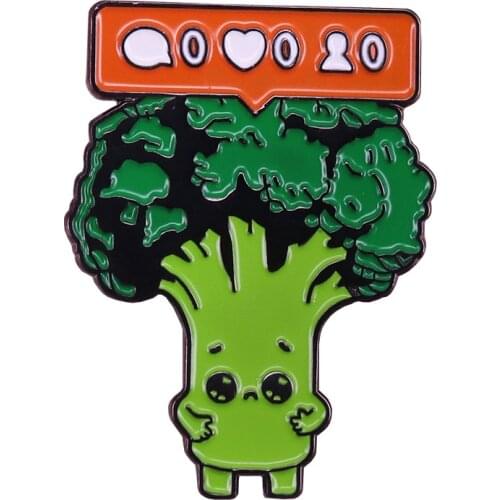 Broccoli with ins message notification enamel pin cute cartoon green vegetables brooch vegan food badge funny gift