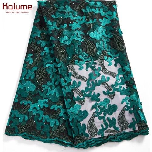 Kalume Beads African Lace Fabric Stones Nigerian Tulle Lace Fabric High Quality 5 Yards For Diy Dress Wedding Party F2587