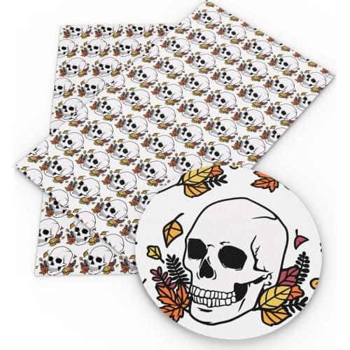 David accessories 20*33cm Halloween Series Skull Printed Faux Synthetic Leather for Bows DIY handmade materials,1Yc12010