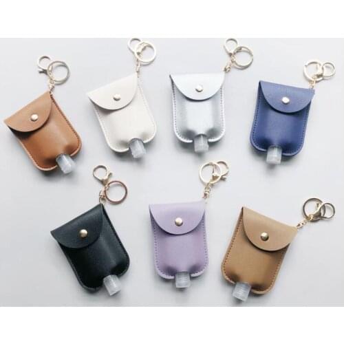 PU Leather Hand Sanitizer Bottle Holder With Empty Refillable Reusable Bottles Wrist Key Chain Hand Soap Bottle Holder#4301