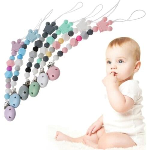 Baby Dummy Chain Silicone Pacifier Clips Bead Dummy Clip Infant Handmade Newborn Teether Toy