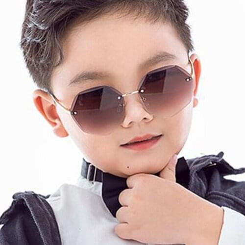 Child Rimless Round Frame Girls Boys Sunglasses Green Purple Pink Lens UV400 Eye Protection Children Kids Outdoor Eyewear