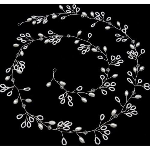 Long Charm Floral Headbands Pearl Beads Bridal Hairbands Headdress Wedding Prom Party Hair Accessories Bride Tiara Headpiece