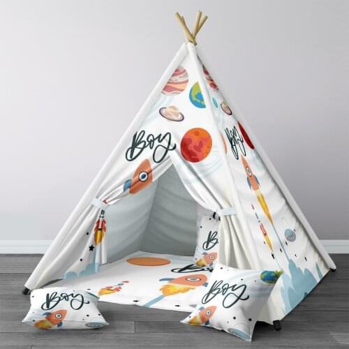 Play Tent for Kids Wigwam Portable Indoor Playground Tents Children Bedrooms White Size Space Planet Pattern 1355