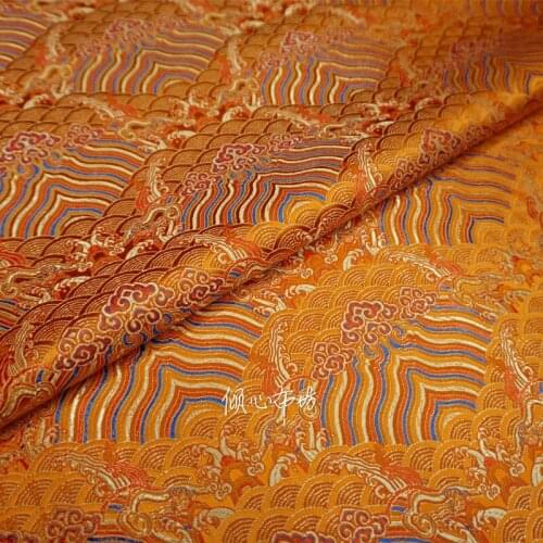 Chinese Classics Brocade jacquard Satin orange wave silk fabric Satin de soie Satén шелк hanfu cloth DIY patchworkbag