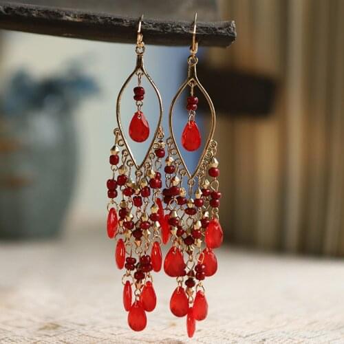 Classic Fashion Crystal Beads Long Tassel Earrings For Women Jewelry Vintage Bohemia Wedding Earrings Hangers