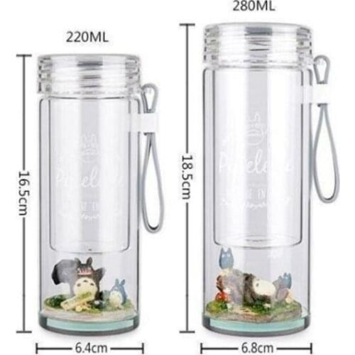 Creative Cute Cartoon Glass Portable Drinking Cup Double Layer Micro-Landscape Teacup With Lid And Rope Water Bottle