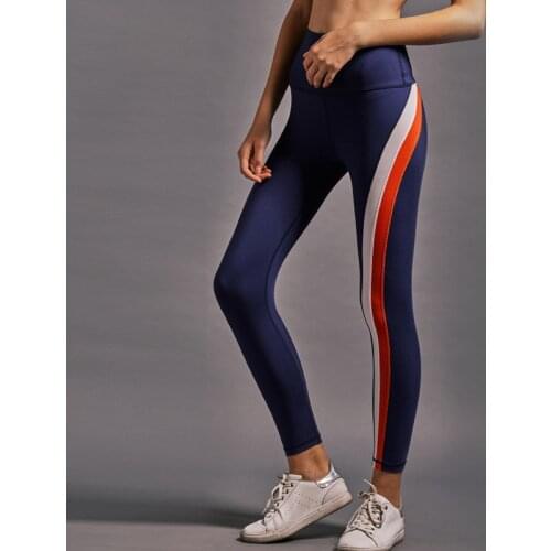2018 new stretch curve of cultivate morality running pants color bar splicing leggings L2062 gym Leggings