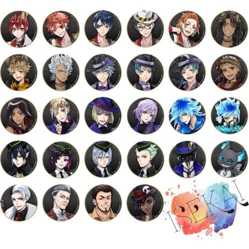 50mm Twisted Wonderland Game Riddle Rosehearts Malleus Draconia Azul Ashengrotto Ace Trappola Metal Badge Brooch Pins