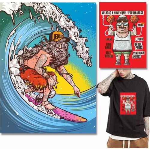 Fashion trend surfing playing basketball pattern Heat Vinyl Ironing Stickers Decor Character Patch for Clothing Iron on patches